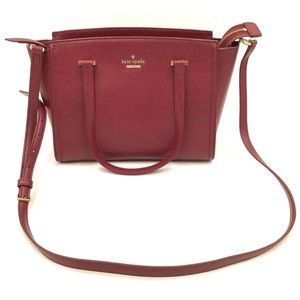 Kate Spade Burgundy Leather Satchel with Gold-Tone Hardware Accents (+COA)